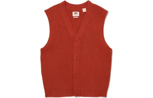 Levis Vests Men's Brick Red V Neck Moderate Knitted Fabric