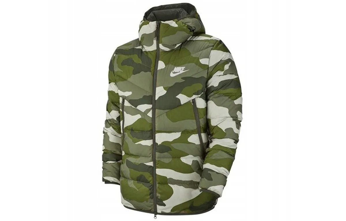 Nike camouflage-print hooded puffer jacket