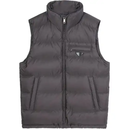 PRADA Down Vests Men's Gray Stand Collar Moderate Other