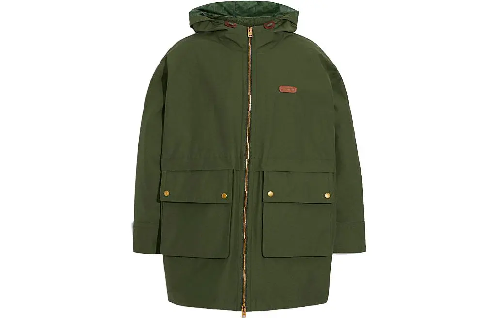 COACH Jackets Men's Green Hooded (Non-detachable) Moderate Straight Fit