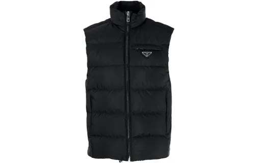 PRADA Vests Men's Black Stand Collar Moderate Other