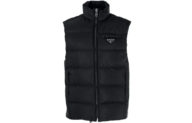 PRADA Vests Men's Black Stand Collar Moderate Other