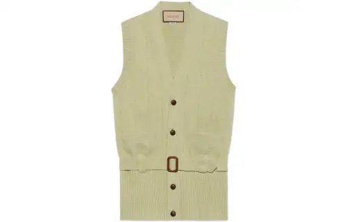 GUCCI Vests Men's Green V Neck Moderate Knitted Fabric