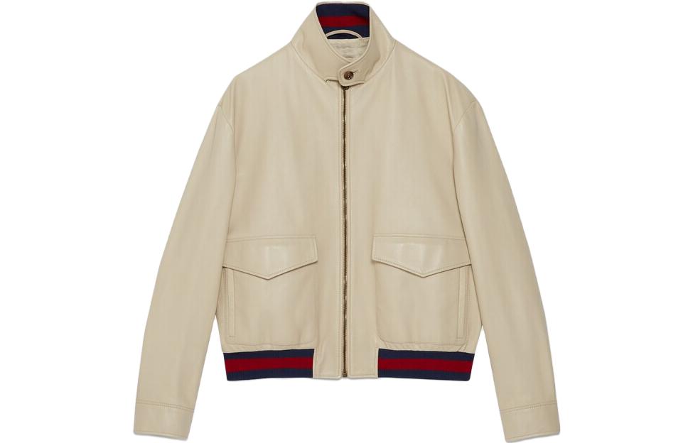 GUCCI Web-collar Leather Jacket