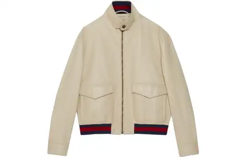 GUCCI Web-collar Leather Jacket