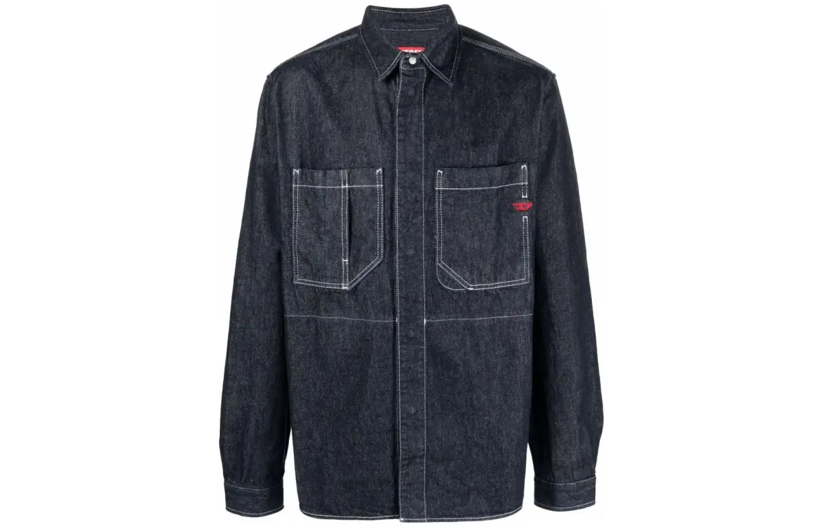DIESEL Denim Jackets Men's Blue Lapel Moderate Straight Fit