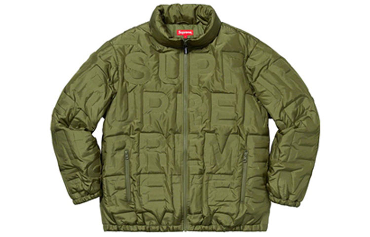 Куртка Supreme SS19 Bonded Logo Puffy Jacket Olive (оливковая) — фото 1