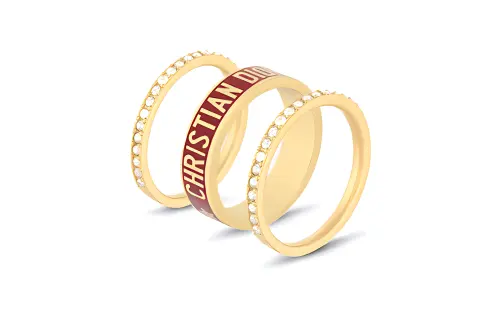 DIOR Letter Print Metal, Crystal, Glaze Rings Women's Gold