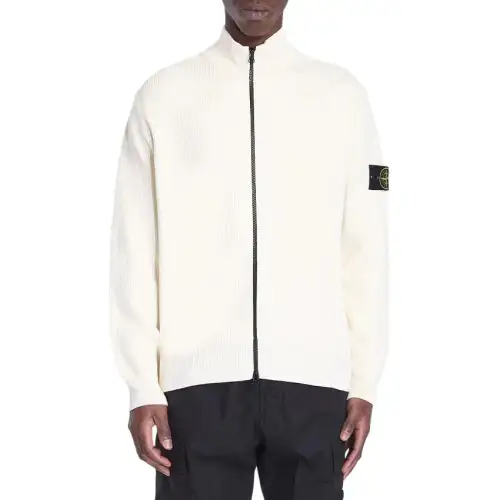STONE ISLAND Logo Patch Zip Up Cardigan