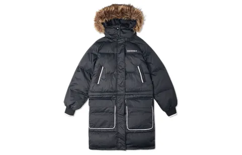 Converse Down Jackets Women's Ink Black Hooded Moderate Straight Fit