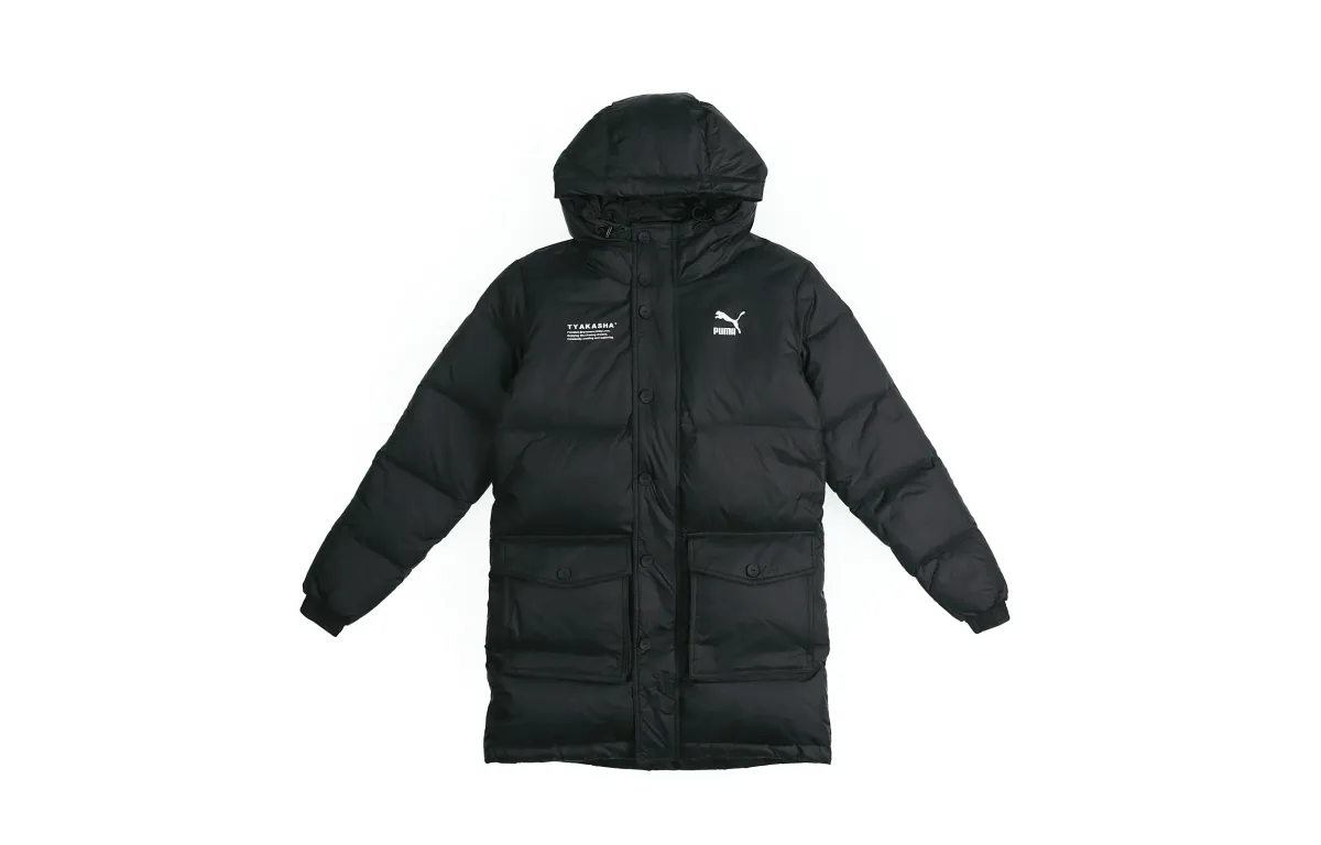 PUMA X TYAKASHA Down Jackets Unisex Black Hooded Moderate Straight Fit