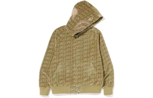 Bape Logo Monogram Velour Shark Full Zip Hoodie