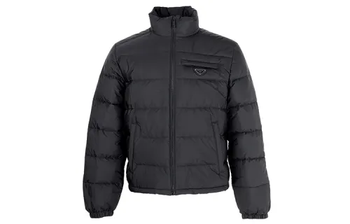 PRADA Down Jackets Men's Black Stand Collar Moderate