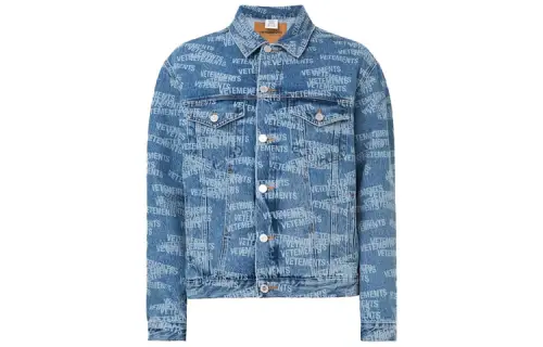 Vetements Logo Printed Buttoned Denim Jacket