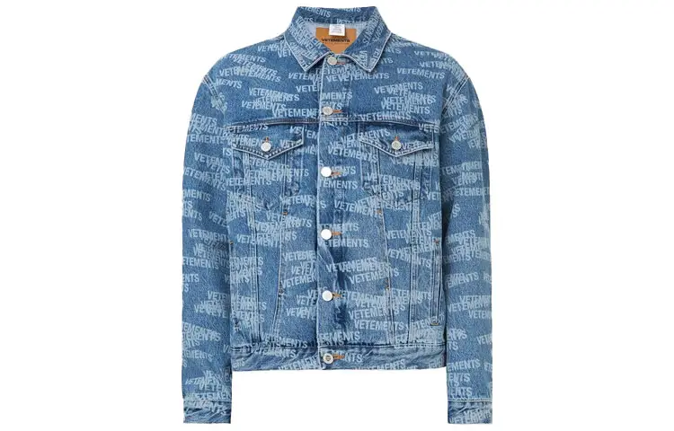 Vetements Logo Printed Buttoned Denim Jacket