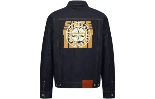 EVISU Denim Jackets Men's Denim Blue Lapel Moderate Straight Fit