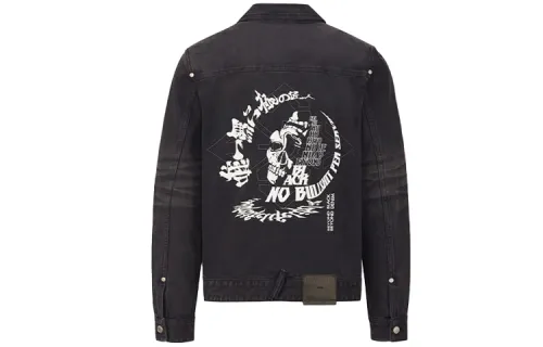 EVISU Denim Jackets Men's Black Lapel Moderate Straight Fit