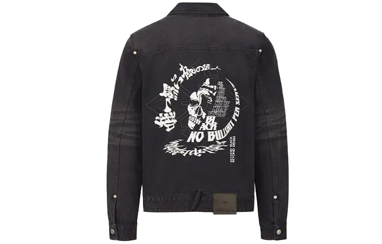 EVISU Denim Jackets Men's Black Lapel Moderate Straight Fit