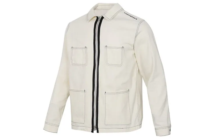 Converse Denim Jackets Unisex Milk White Lapel Moderate Straight Fit