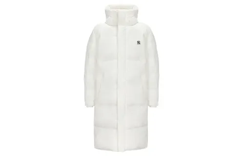 MLB Long winter white down jacket with hood for men and women, logo embroidery service