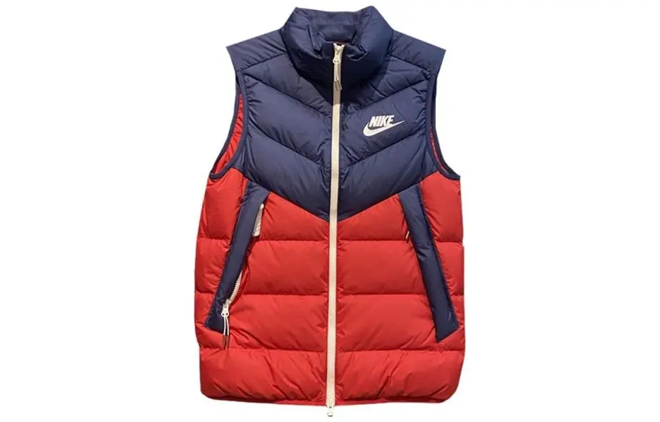 Nike Down Vests Men's Red Stand Collar Moderate Straight Fit