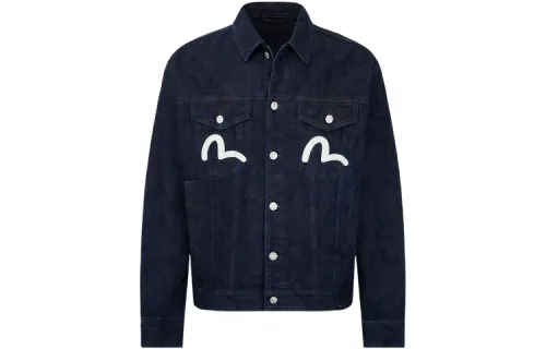 EVISU Denim Jackets Men's Denim Blue Lapel Moderate Straight Fit