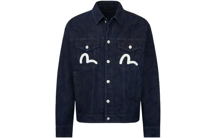 EVISU Denim Jackets Men's Denim Blue Lapel Moderate Straight Fit