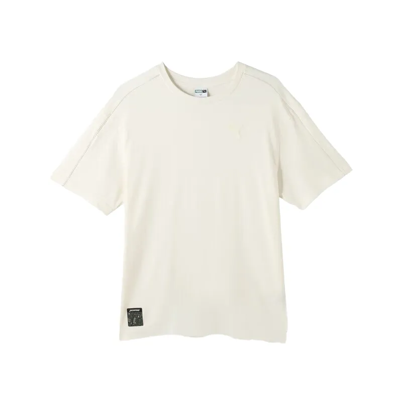 PUMA T-Shirts Unisex White Crew Neck Moderate Straight Fit