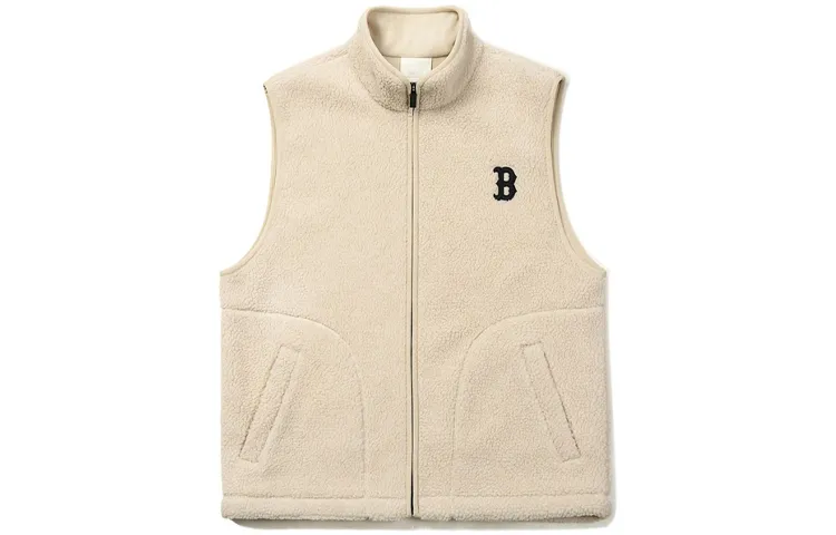 MLB Vests Unisex Beige Stand Collar Moderate Straight Fit