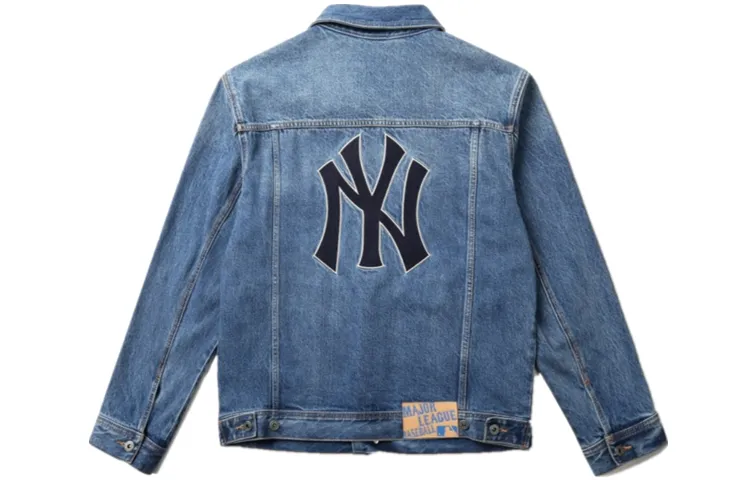 MLB Denim Jackets Unisex Blue Lapel Moderate Straight Fit