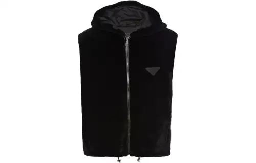 PRADA Vests Men's Black Hooded Non Detachable Moderate Other