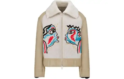 DIOR Jackets Men's Beige Stand Collar Moderate Other