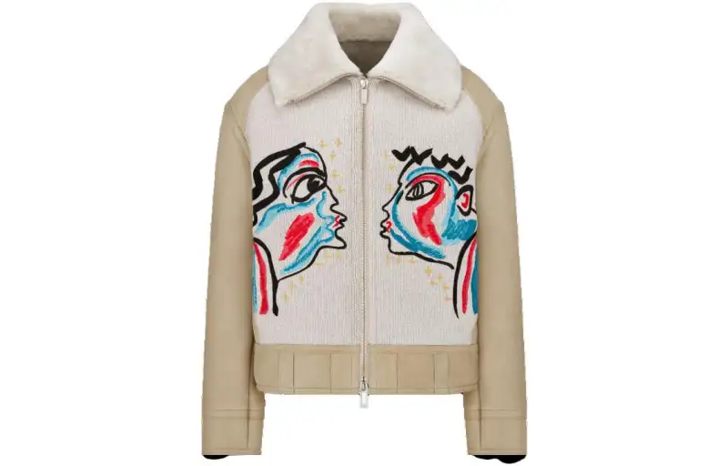 DIOR Jackets Men's Beige Stand Collar Moderate Other