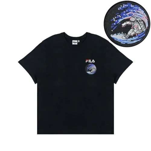 FILA T Shirts Unisex Black Crew Neck Moderate Straight Fit