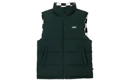 Vans Down Vests Unisex Dark Green Stand Collar Moderate