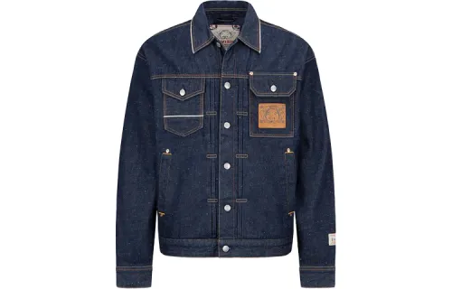EVISU Denim Jackets Men's Denim Blue Lapel Moderate Straight Fit