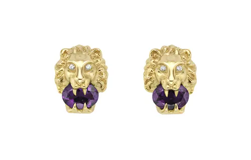 GUCCI Diamond 18K Gold Amethyst Stud Earrings Unisex Gold