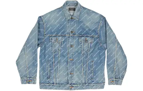 Balenciaga All Over Logo Oversized Denim Jacket