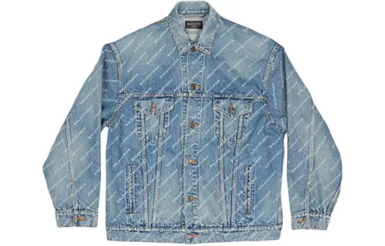 Balenciaga All Over Logo Oversized Denim Jacket
