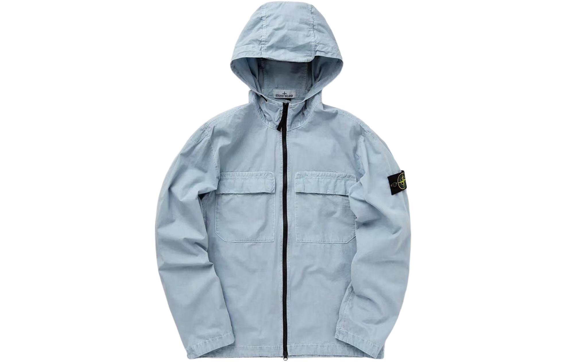 STONE ISLAND Stone Island SS24 Brushed Cotton Canvas Hooded Shirt Jacket Men's Sky Blue