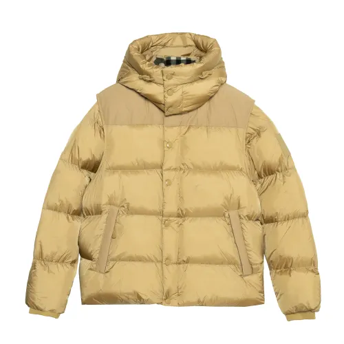 Burberry Detachable Sleeve Check Hooded Puffer Jacket