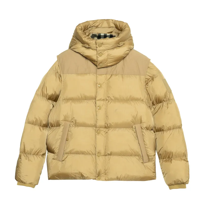 Burberry Detachable Sleeve Check Hooded Puffer Jacket