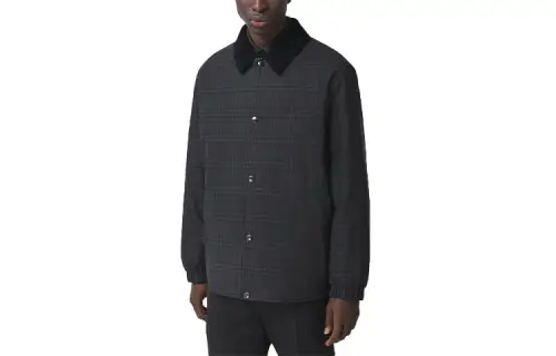 Burberry Puffer Jackets Men's Gray Lapel Moderate