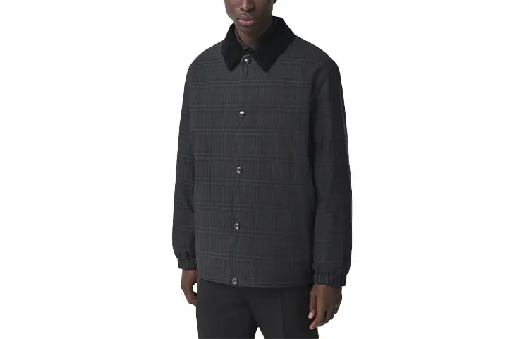 Burberry Puffer Jackets Men's Gray Lapel Moderate