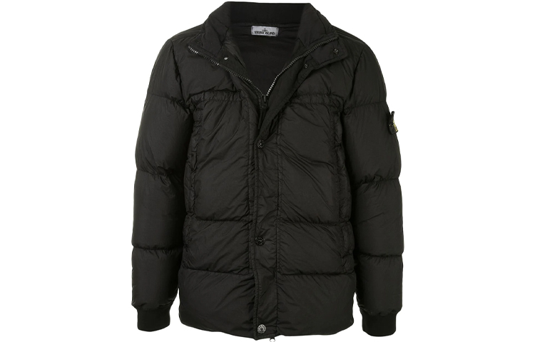 STONE ISLAND Black down jacket with zipper for men and women, with your logo imprint