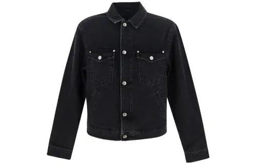 KENZO Denim Jackets Men's Black Lapel Moderate Straight Fit
