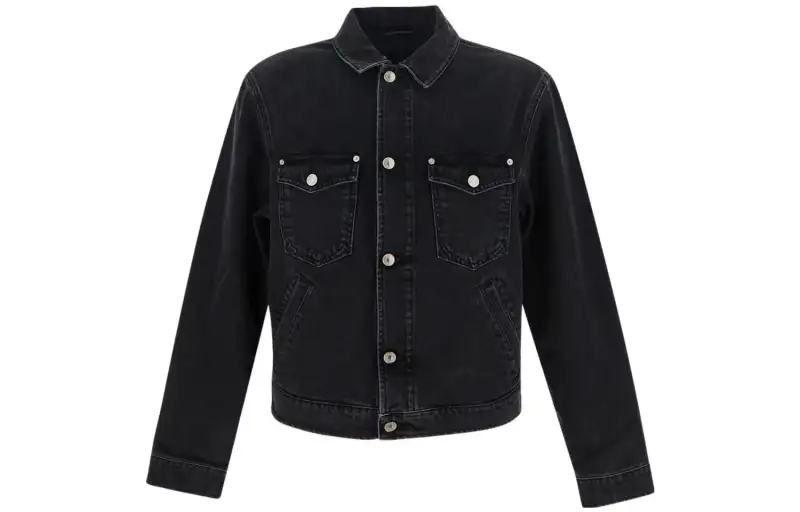 KENZO Denim Jackets Men's Black Lapel Moderate Straight Fit
