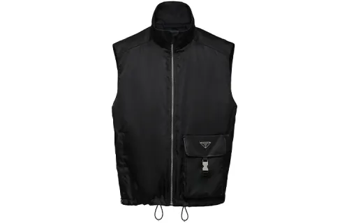 PRADA Vests Men's Black Stand Collar Moderate Other