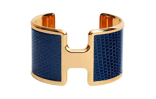HERMES Lizard Skin, Gold Plated Bangles Women's Gold