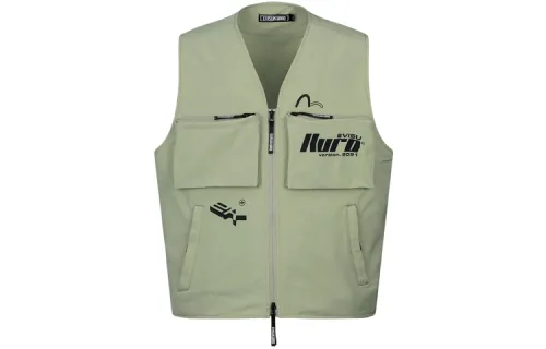 EVISU Vests Men's Green V Neck Moderate Workwear